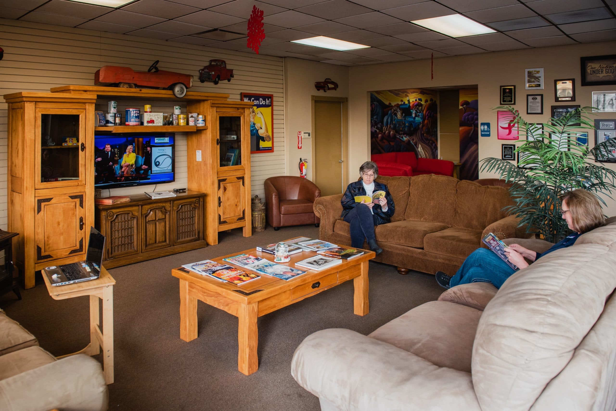 Photo of McCormick Automotive Center Waiting Room, Containing Comfortable Couches and a TV, in Fort Collins, Colorado